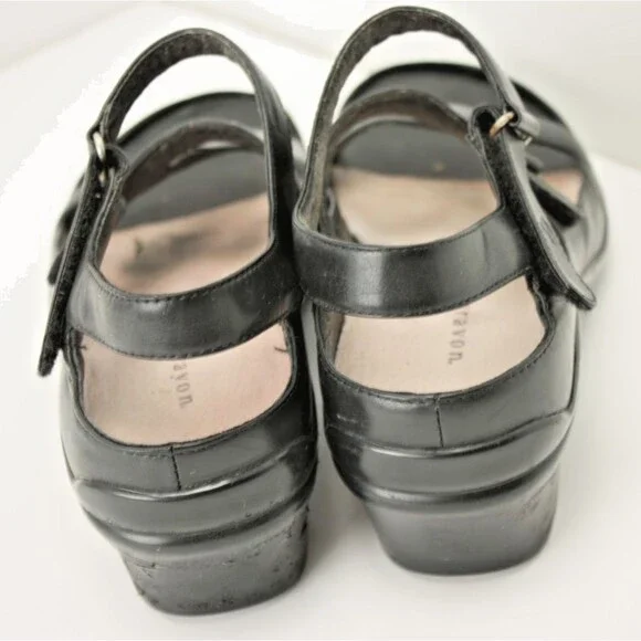 Aravon Sandals Women's sz 9.5 Black Leather Comfort Strappy Heel - Picture 3 of 6